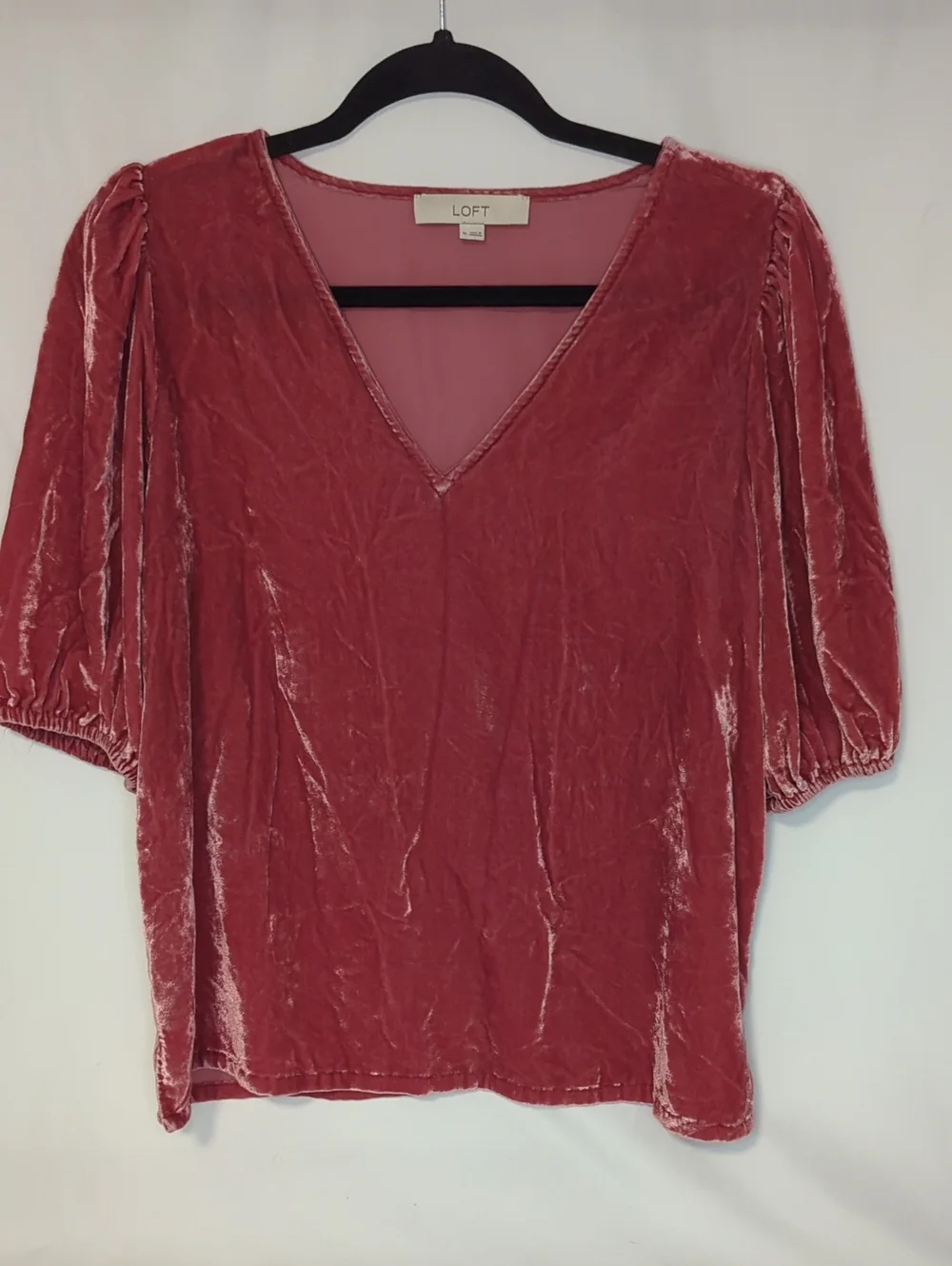LOFT Velvet V-Neck Puff Sleeve Top - Rose